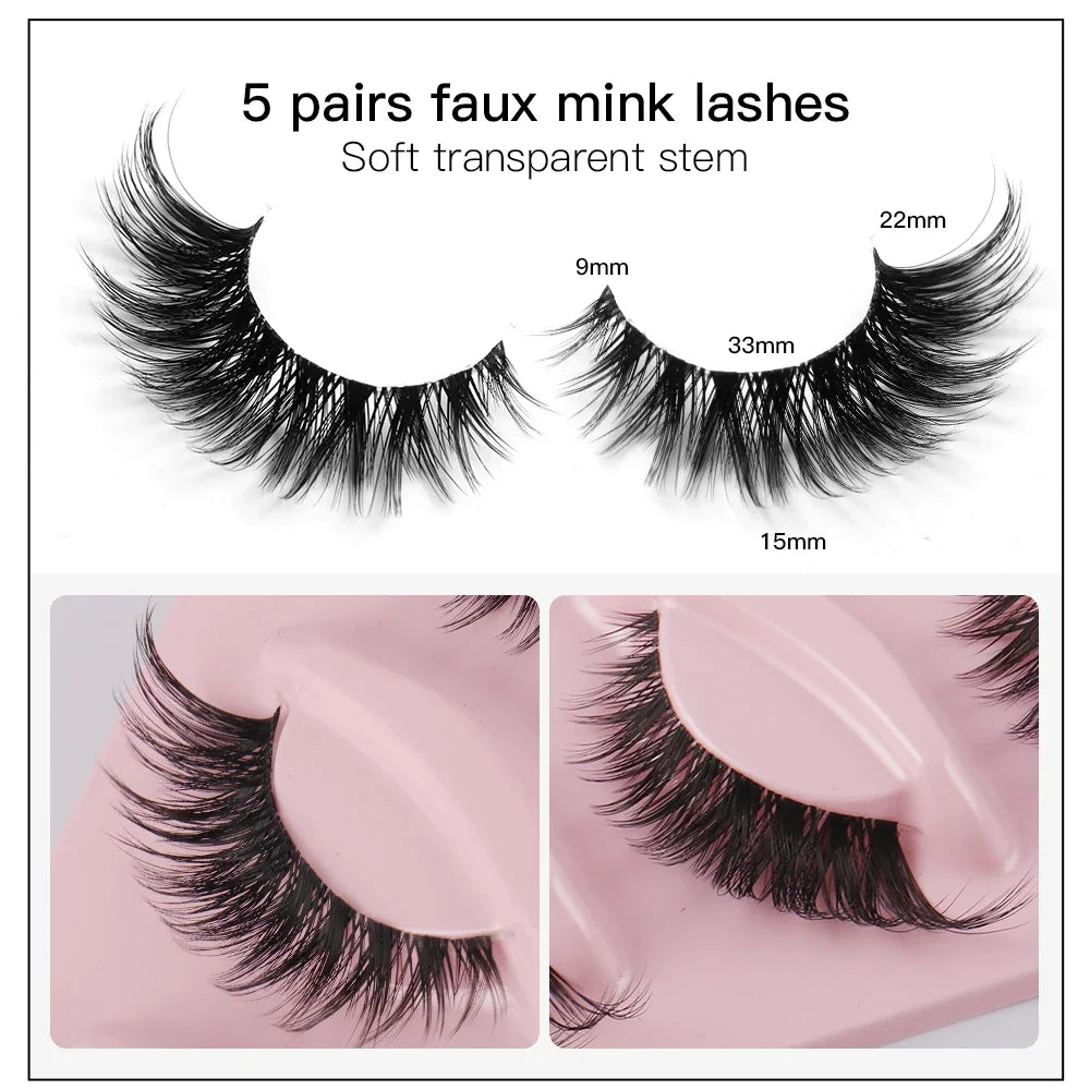 5 Pairs Cat Eye Lashes Faux